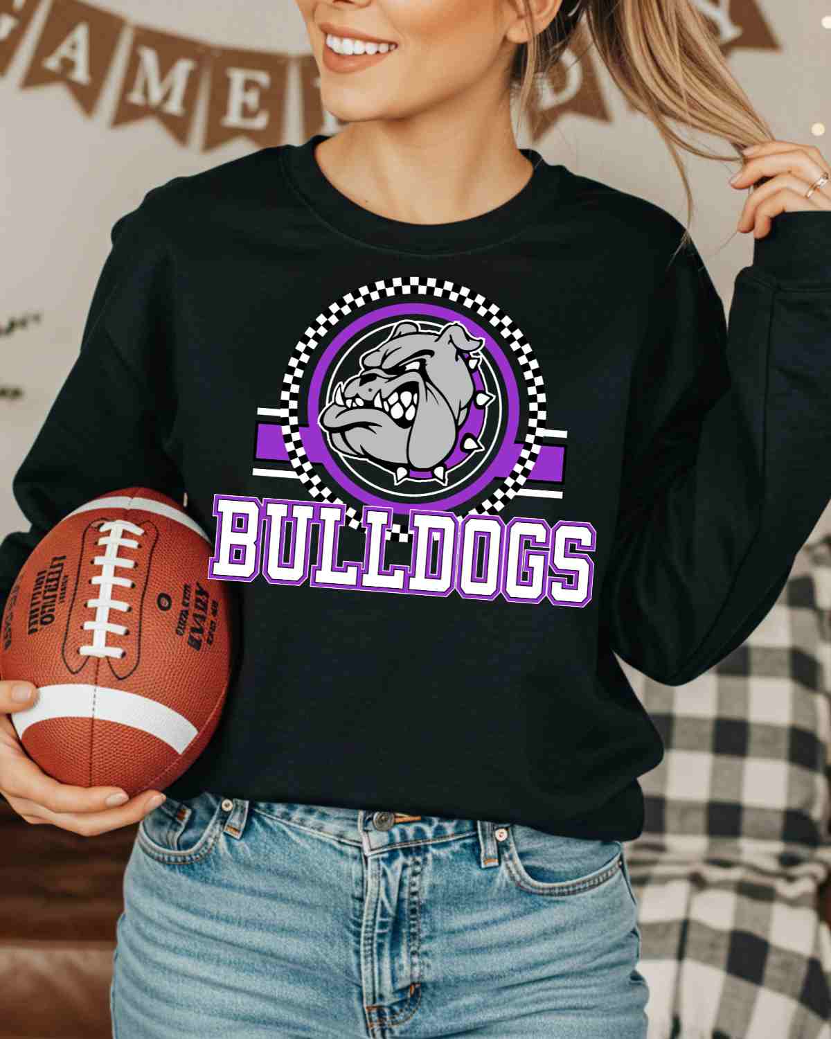 Bulldogs Checkered Circle Logo DTF Transfer - Rustic Grace Heat Transfer Company