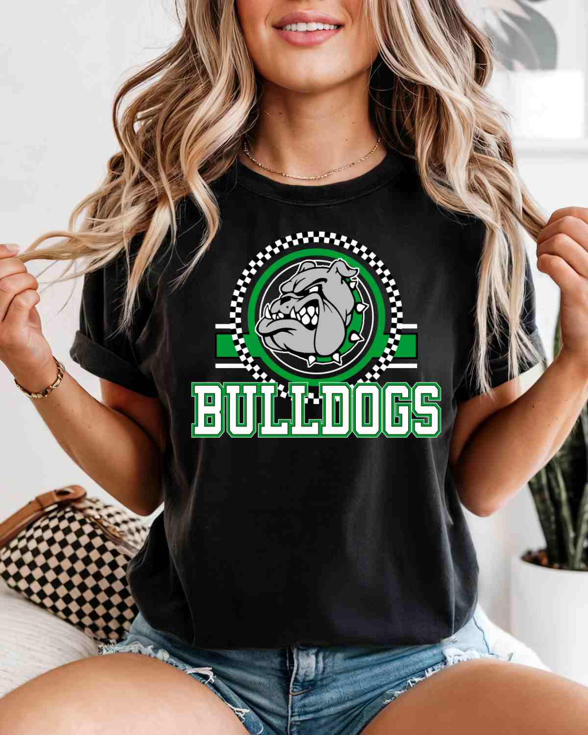 Bulldogs Checkered Circle Logo DTF Transfer - Rustic Grace Heat Transfer Company