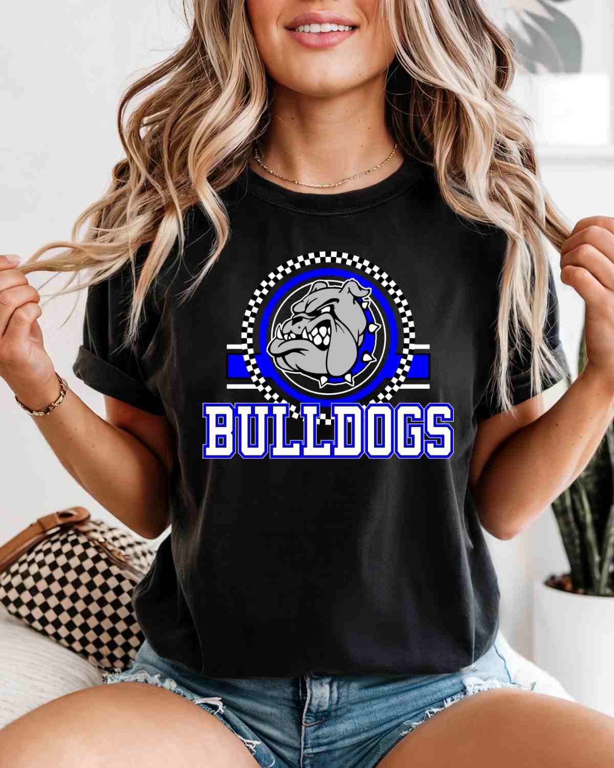 Bulldogs Checkered Circle Logo DTF Transfer - Rustic Grace Heat Transfer Company