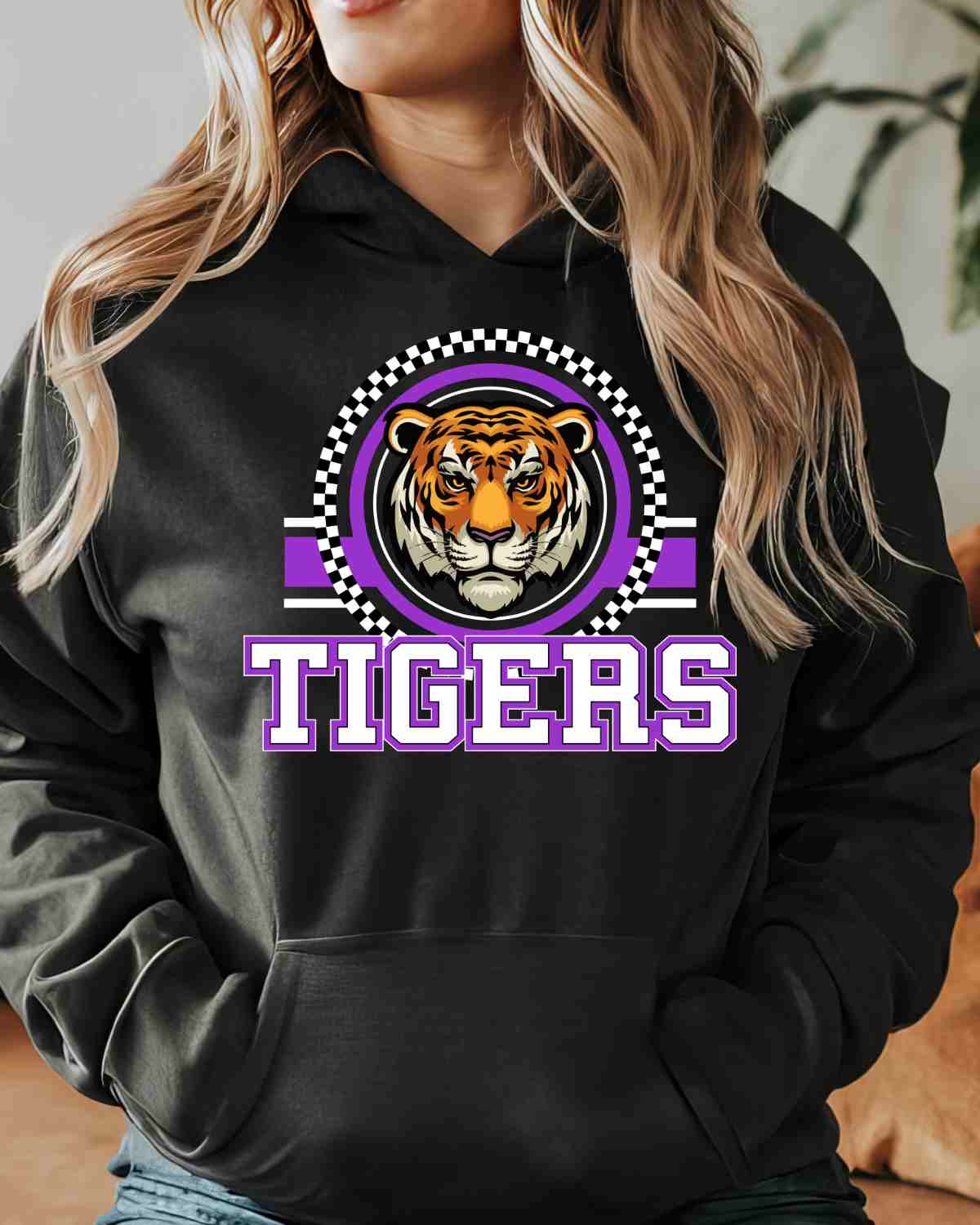 Tigers Checkered Circle Logo DTF Transfer - Rustic Grace Heat Transfer Company