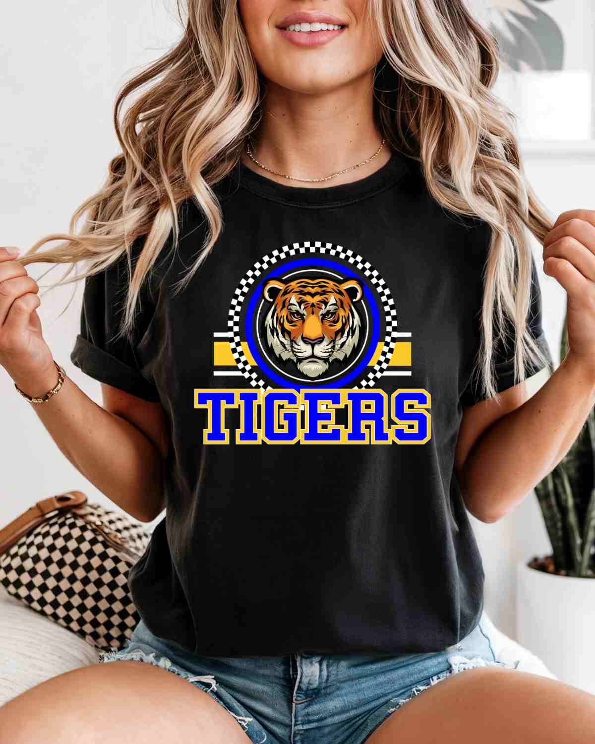 Tigers Checkered Circle Logo DTF Transfer - Rustic Grace Heat Transfer Company