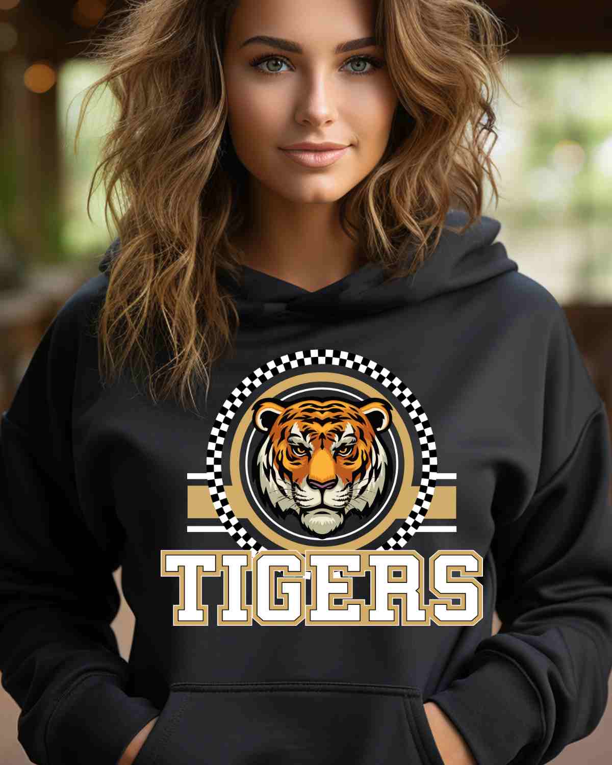 Tigers Checkered Circle Logo DTF Transfer - Rustic Grace Heat Transfer Company