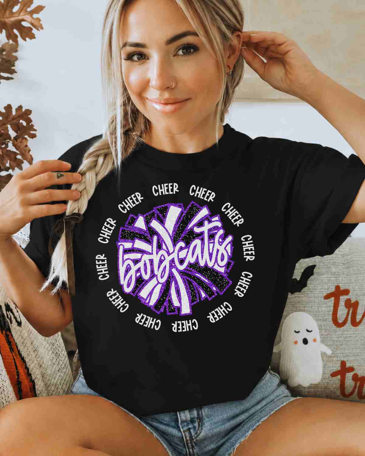 Bobcats Cheer Pom Circle DTF Transfer - Rustic Grace Heat Transfer Company