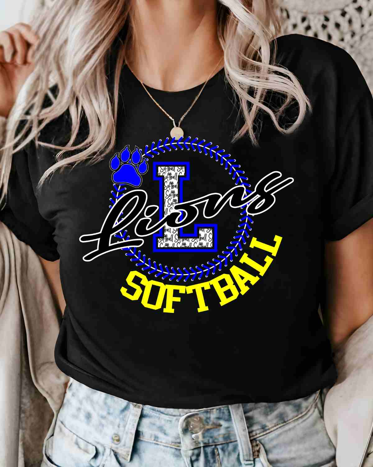 Lions Softball Lace Circle DTF Transfer