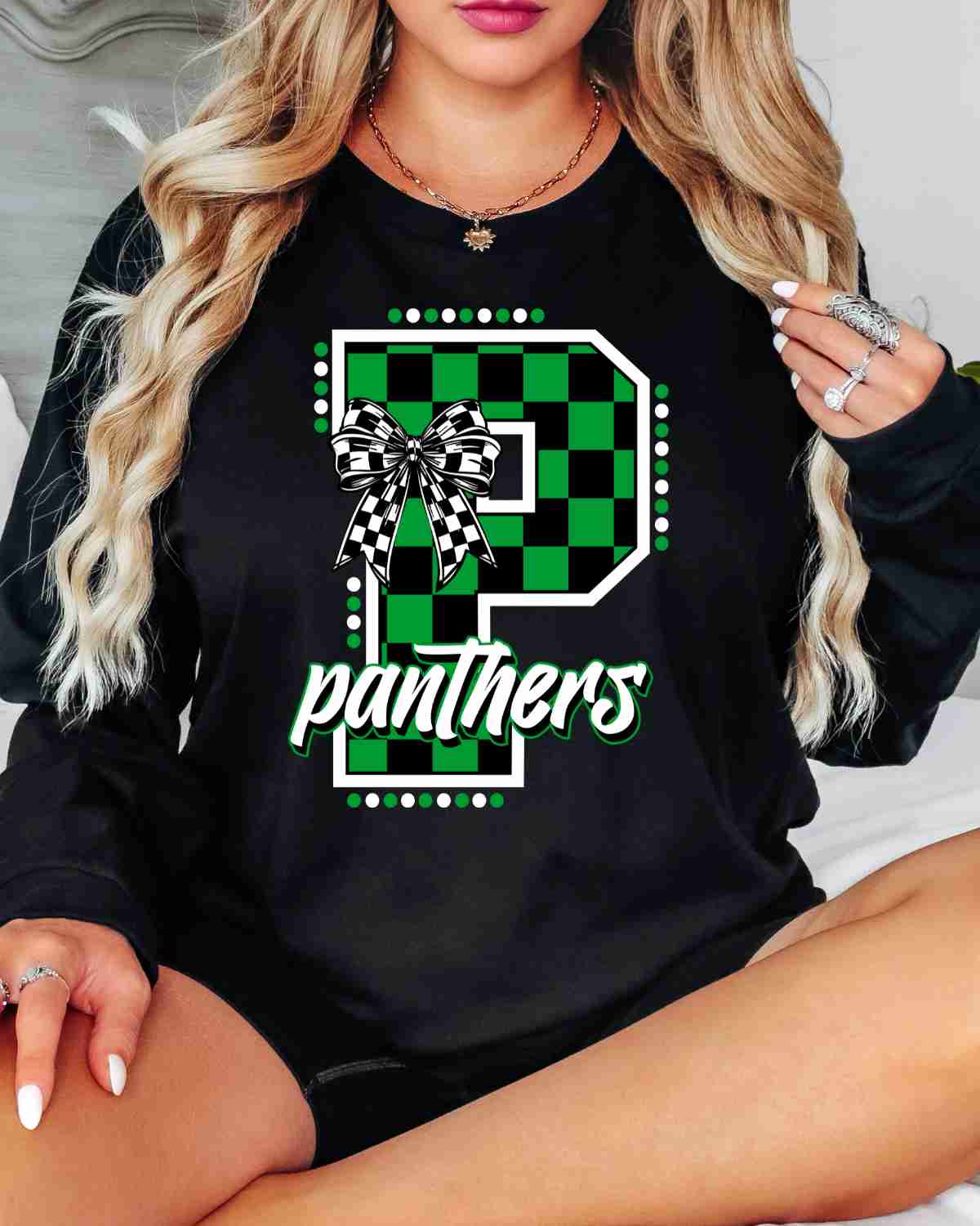 Panthers Checkered Letter Bow DTF Transfer