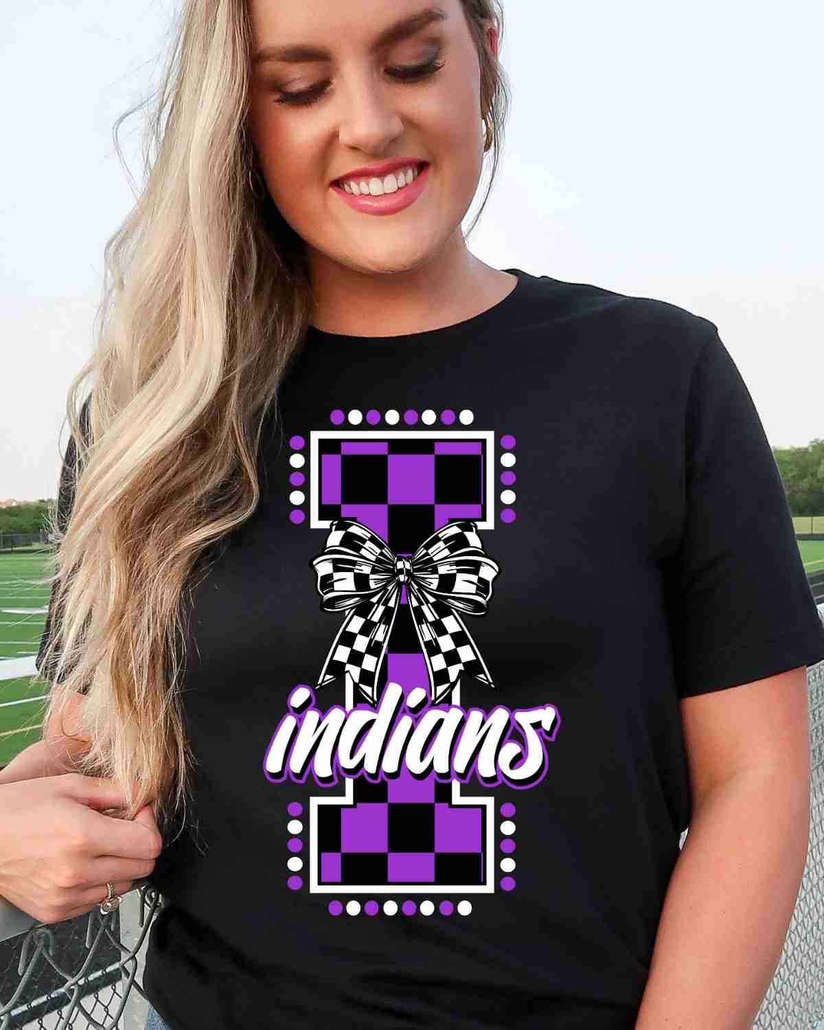 Indians Checkered Letter Bow DTF Transfer