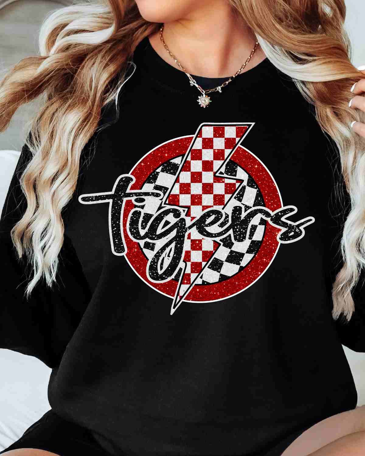Tigers Checkered Bolt Circle DTF Transfer - Rustic Grace Heat Transfer Company