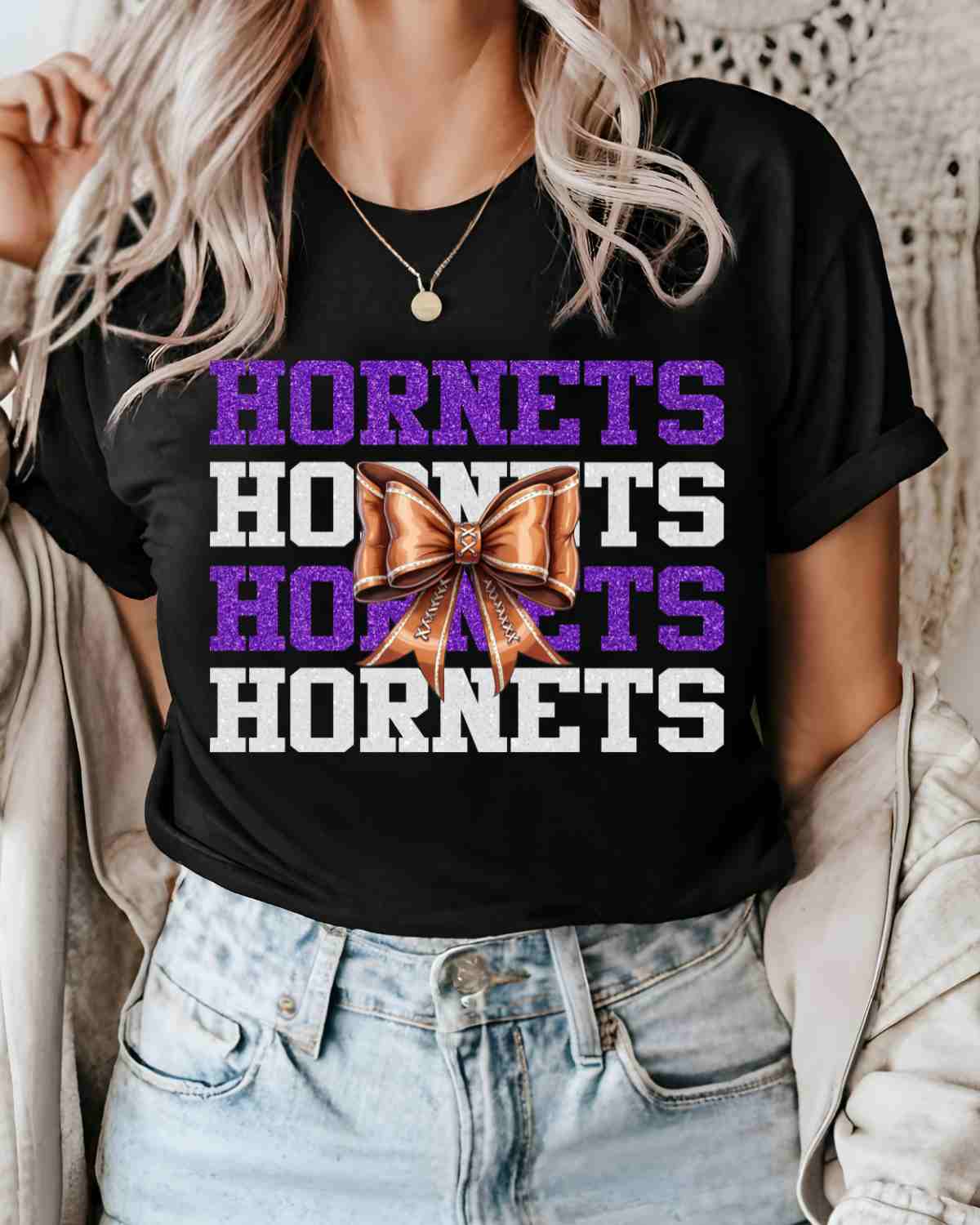 Hornets Football Repeat Bow DTF Transfer