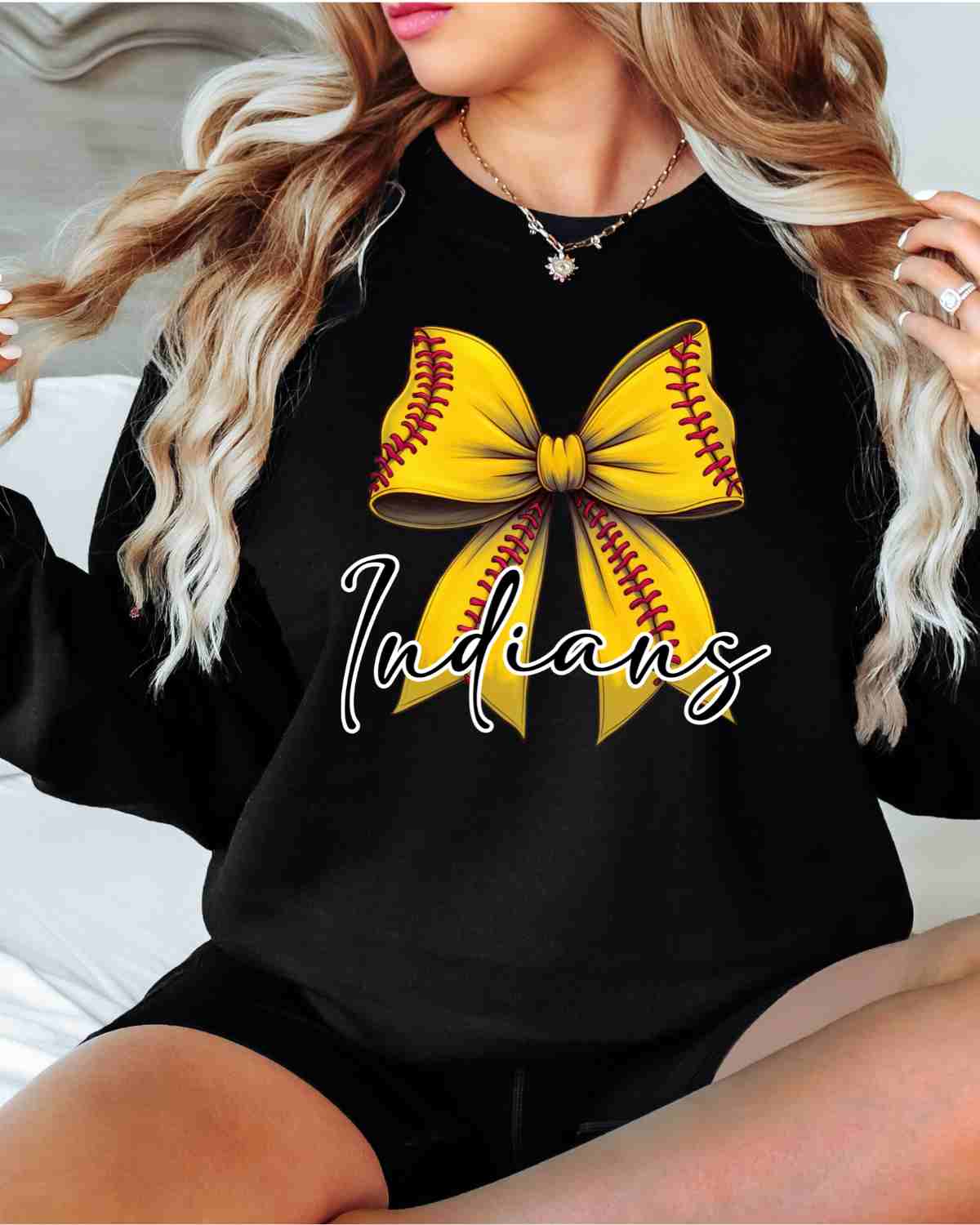 Indians Softball Coquette Bow DTF Transfer