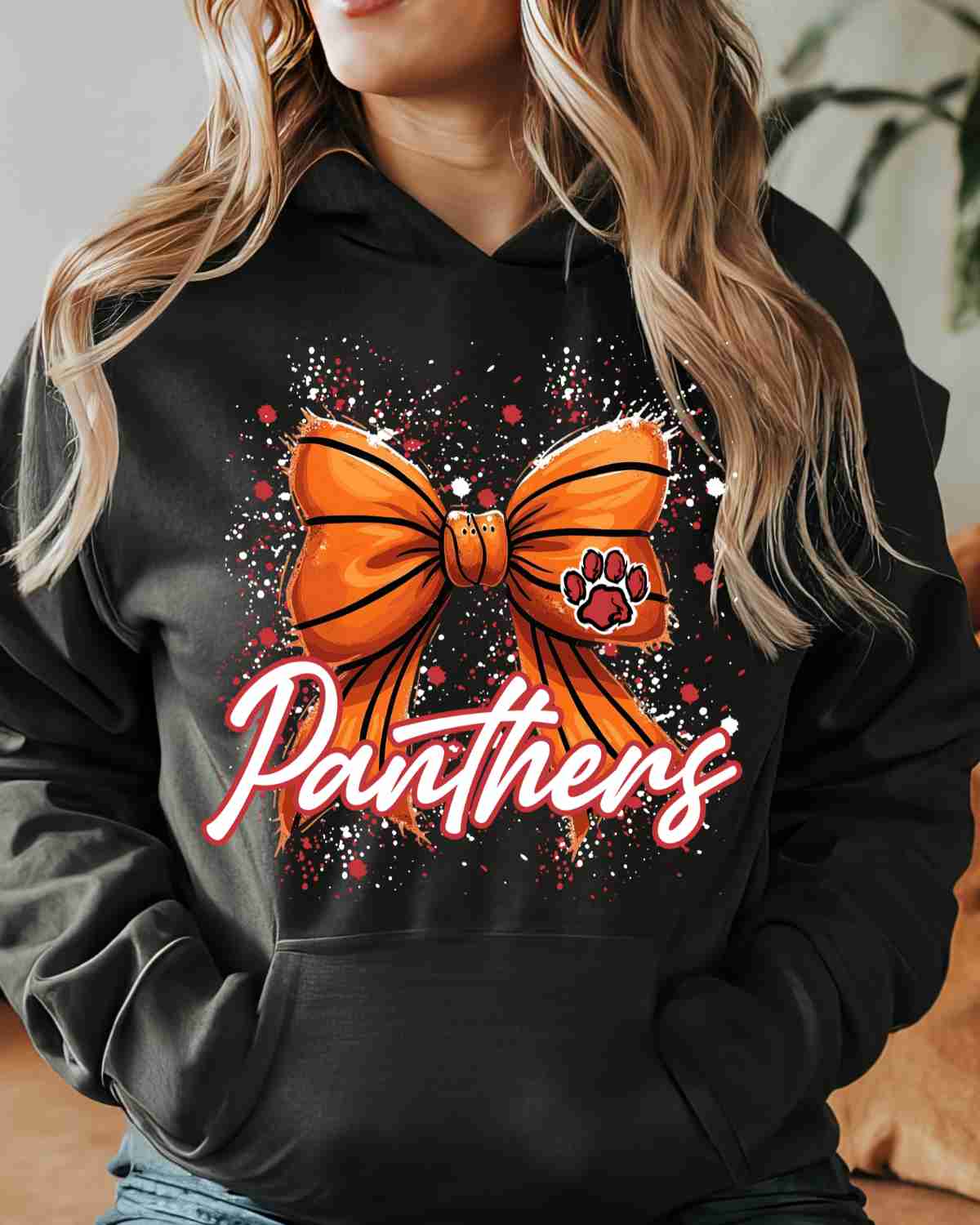 Panthers Basketball Bow Splatter DTF Transfer