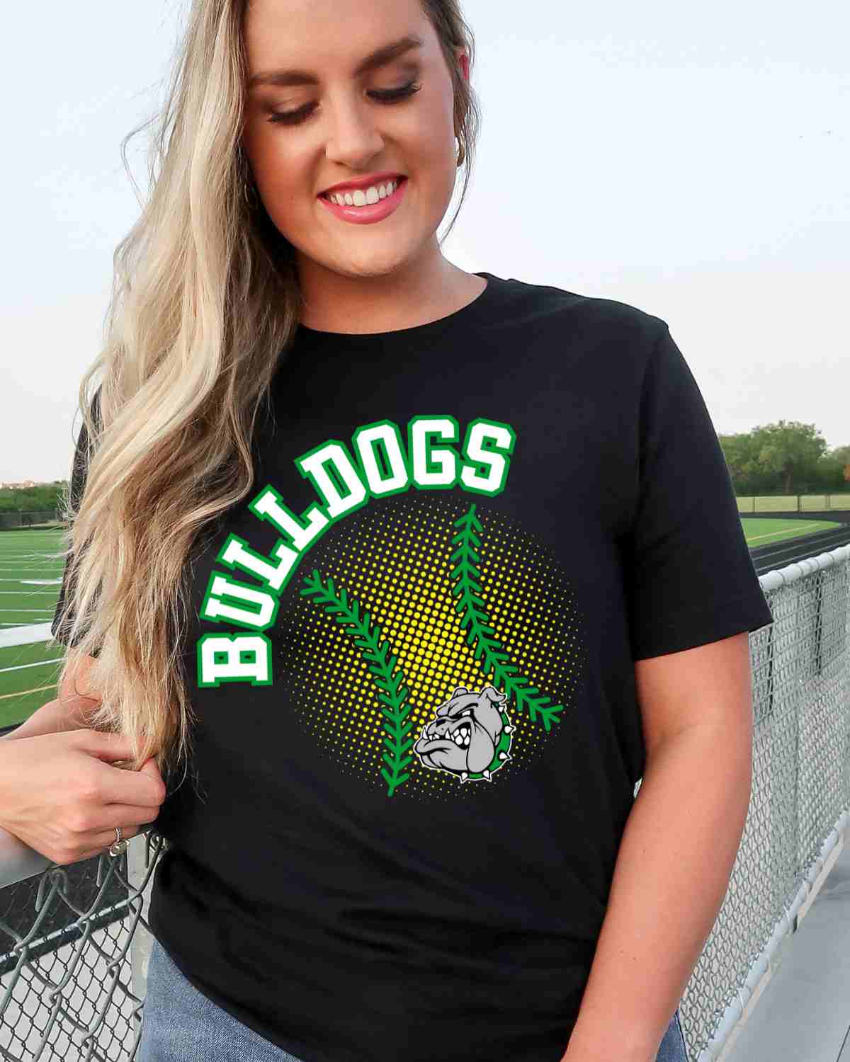 Bulldogs Softball Halftone Ball DTF Transfer - Rustic Grace Heat Transfer Company