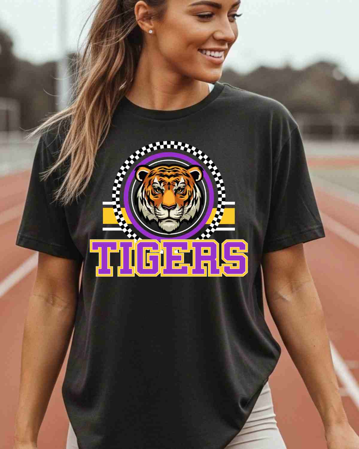 Tigers Checkered Circle Logo DTF Transfer - Rustic Grace Heat Transfer Company