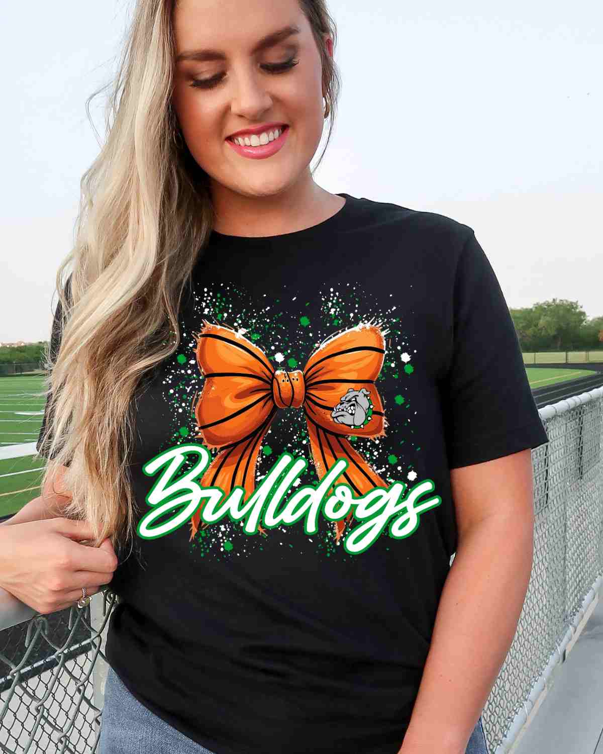 Bulldogs Basketball Bow Splatter DTF Transfer - Rustic Grace Heat Transfer Company