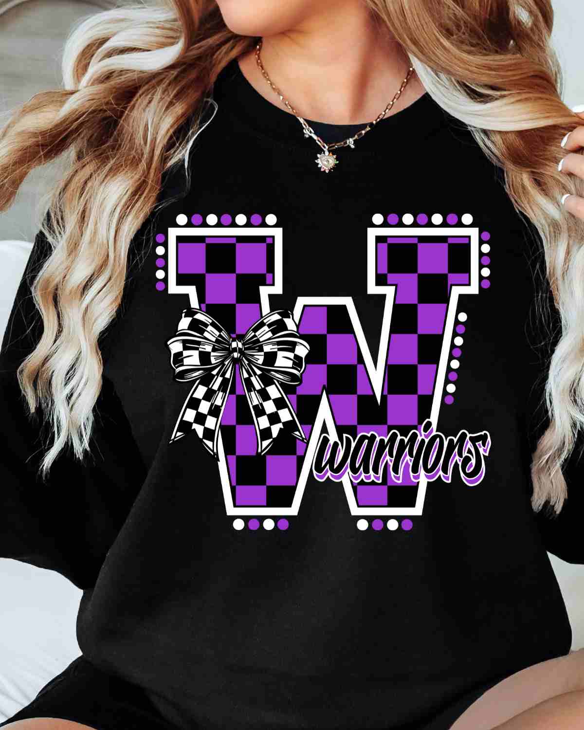 Warriors Checkered Letter Bow DTF Transfer