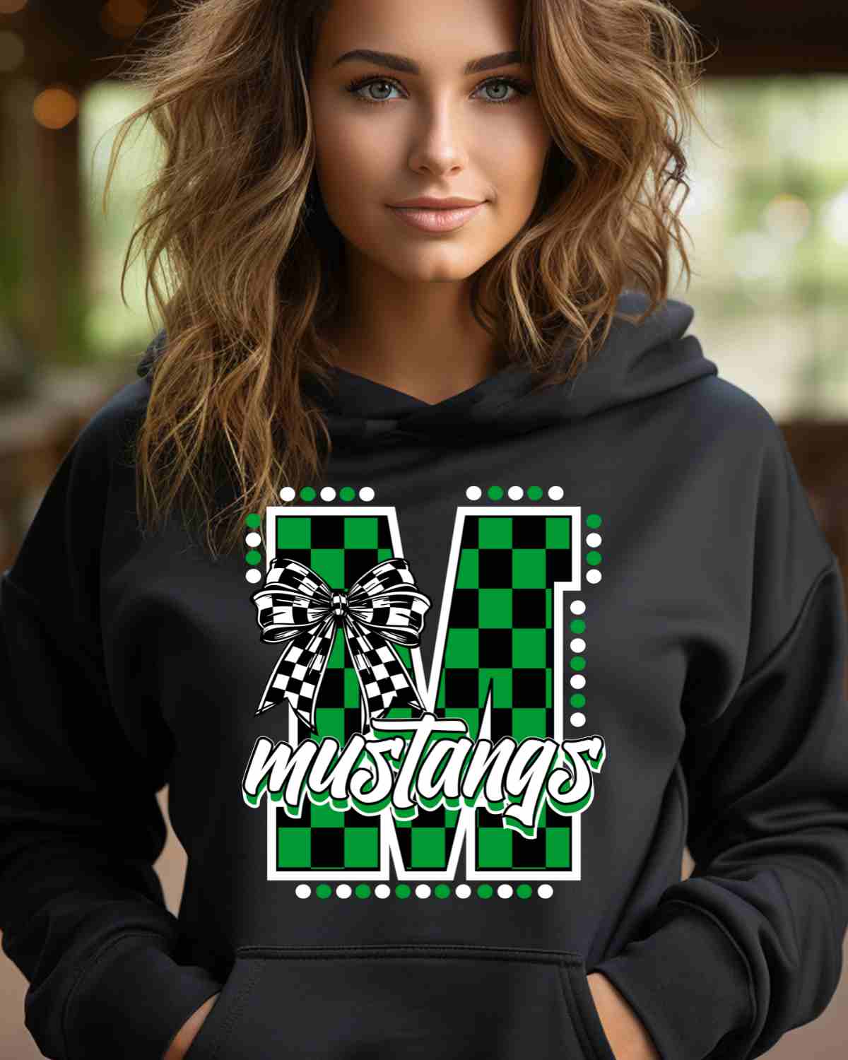 Mustangs Checkered Letter Bow DTF Transfer
