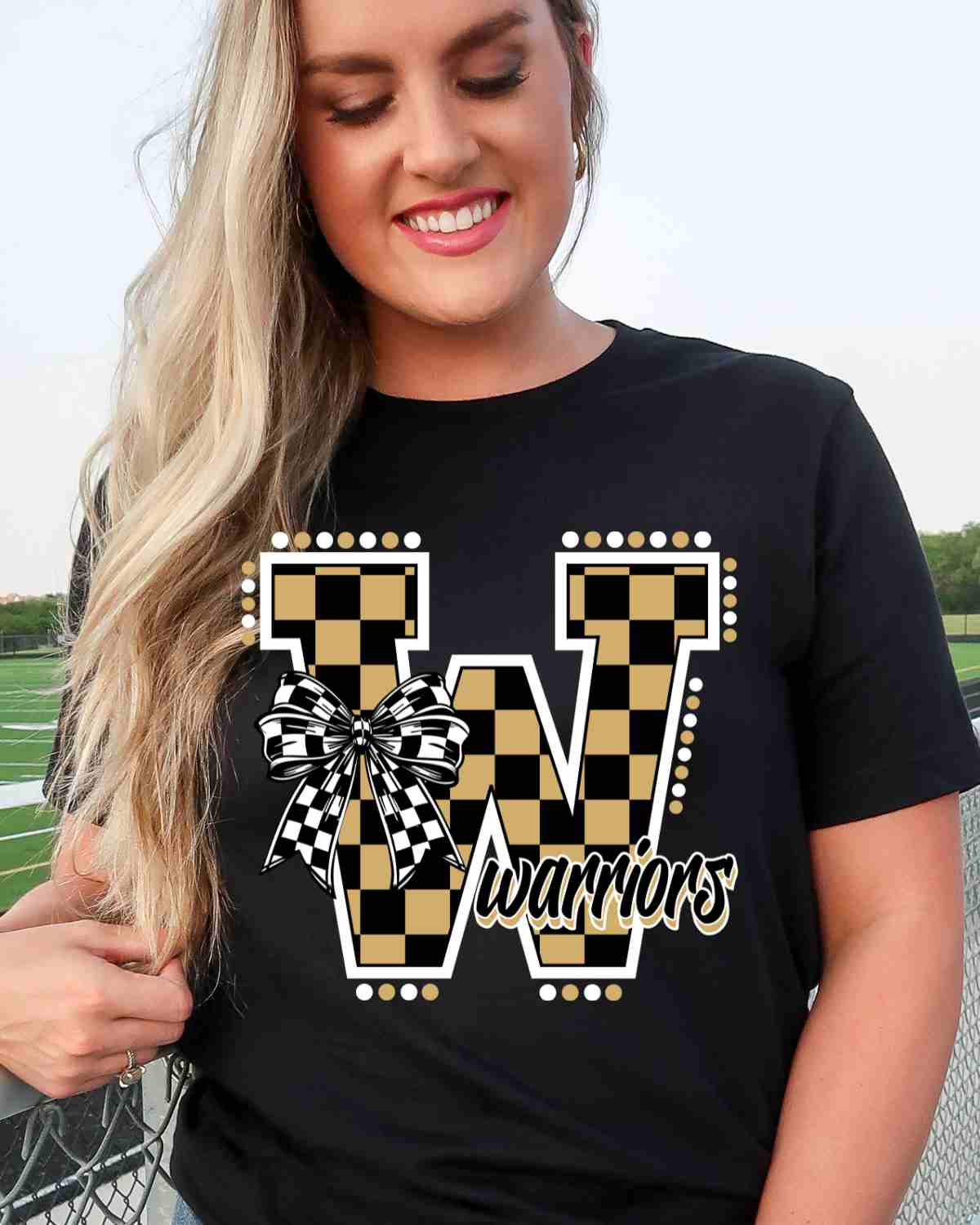 Warriors Checkered Letter Bow DTF Transfer
