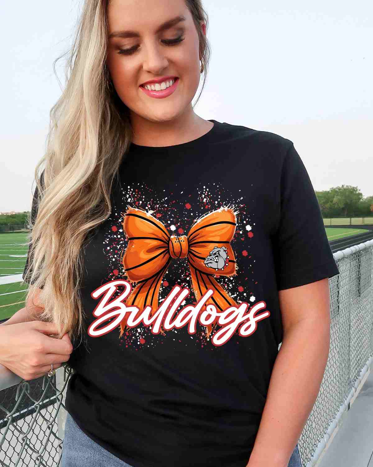 Bulldogs Basketball Bow Splatter DTF Transfer - Rustic Grace Heat Transfer Company