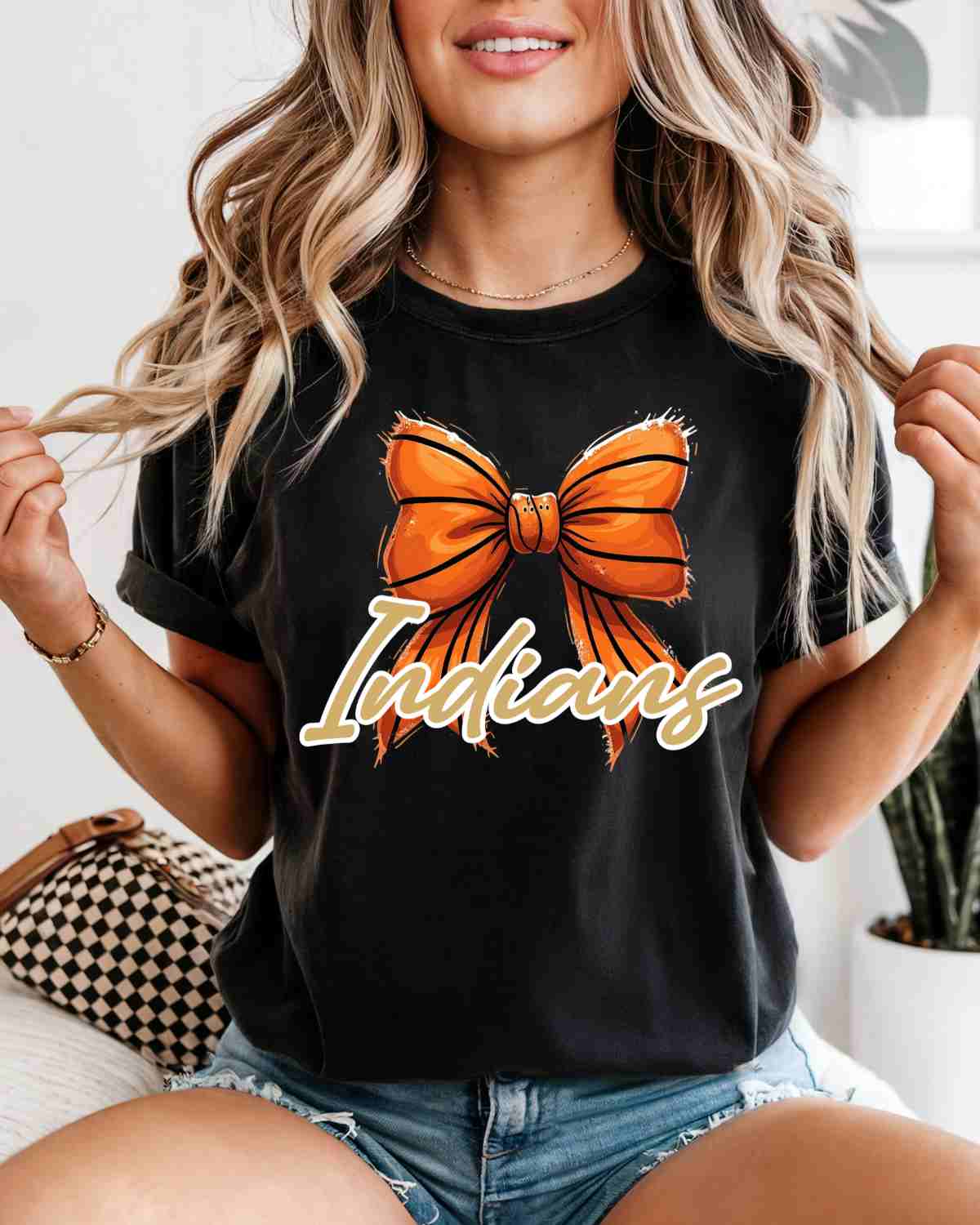 Indians Basketball Coquette Bow DTF Transfer - Rustic Grace Heat Transfer Company