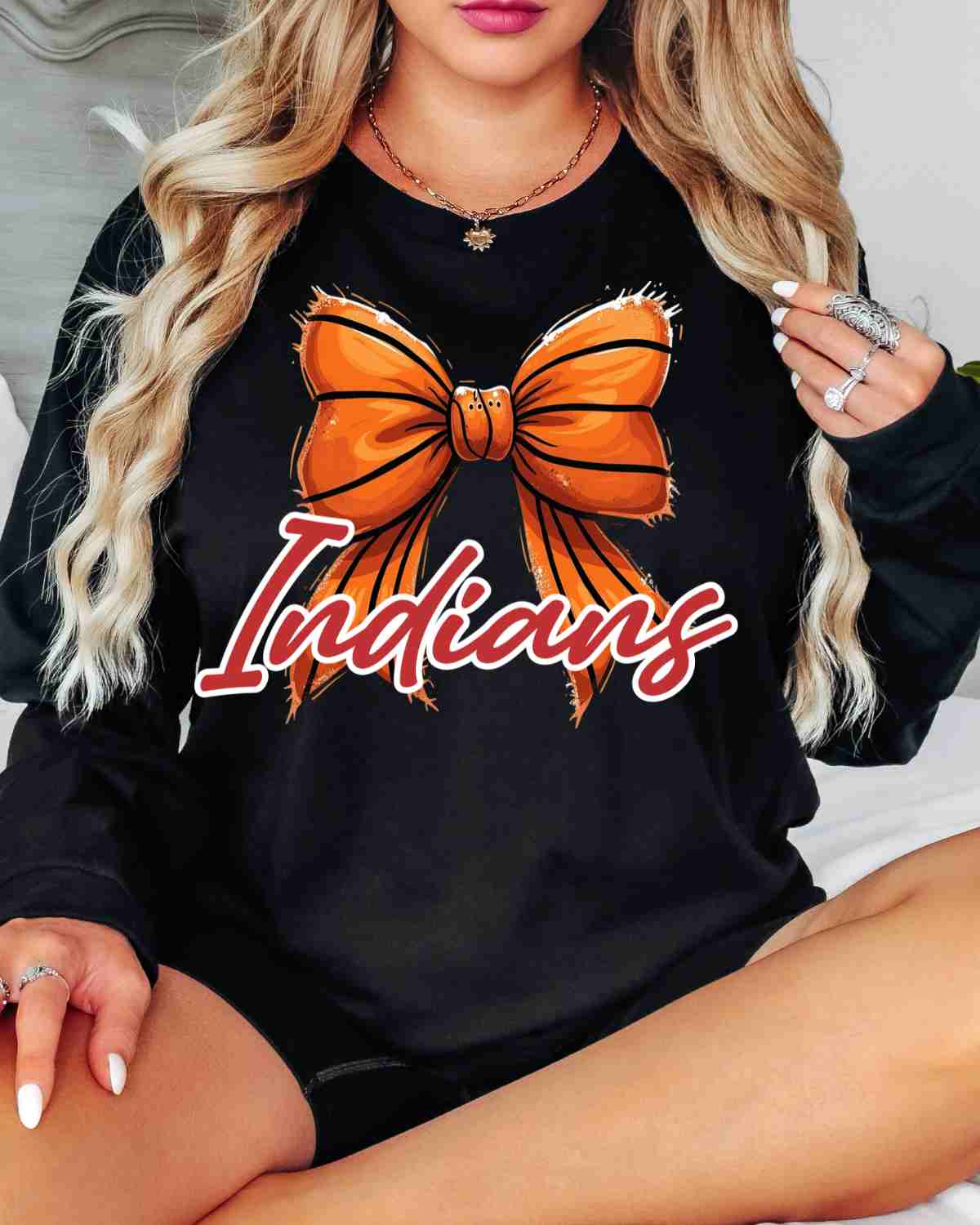 Indians Basketball Coquette Bow DTF Transfer - Rustic Grace Heat Transfer Company