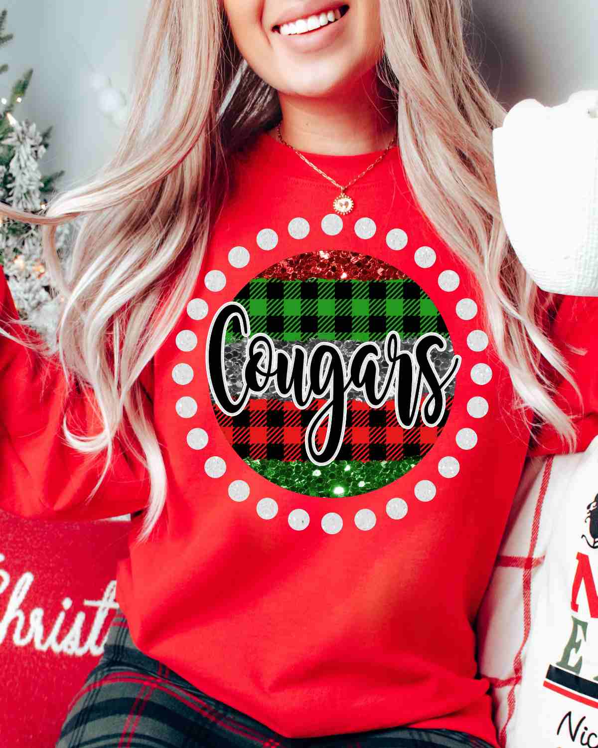 Cougars Christmas Spirit Circle Dot DTF Transfer