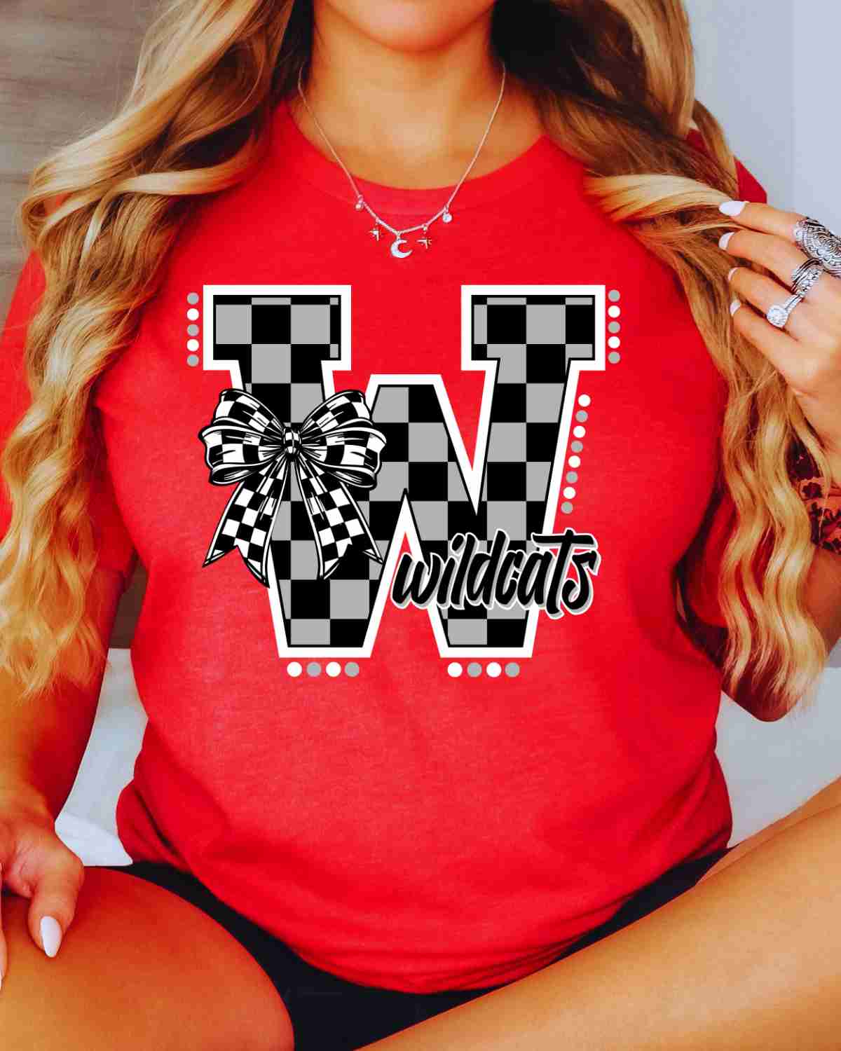 Wildcats Checkered Letter Bow DTF Transfer