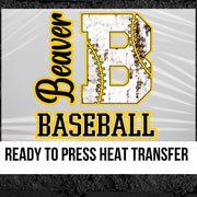 Beaver Baseball Letter Rusted DTF Transfer
