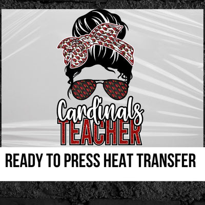 Cardinals Teacher Messy Bun DTF Transfer