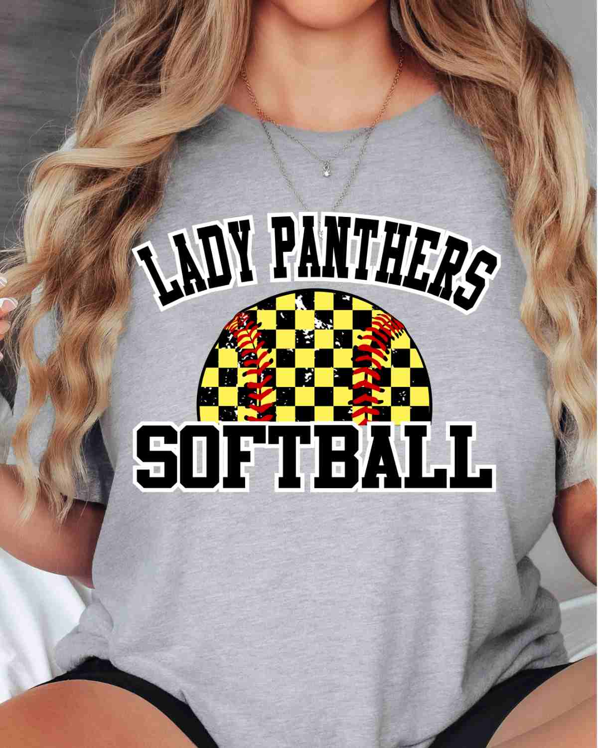 Lady Panthers Softball Checkered Ball DTF Transfer