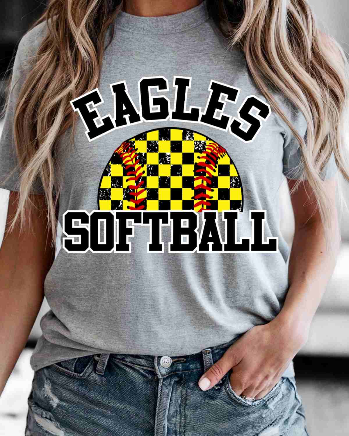 Eagles Softball Checkered Ball DTF Transfer