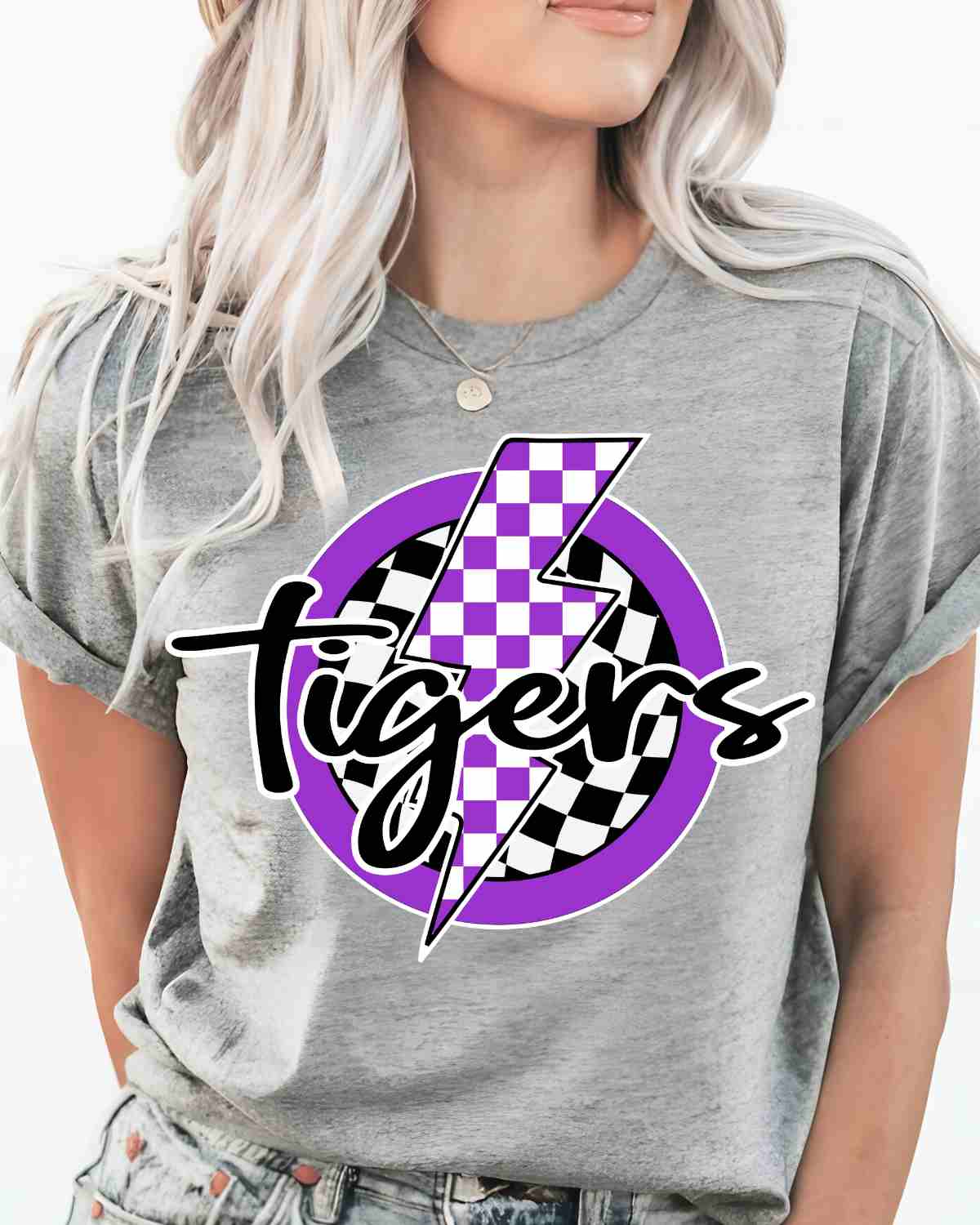 Tigers Checkered Bolt Circle DTF Transfer - Rustic Grace Heat Transfer Company