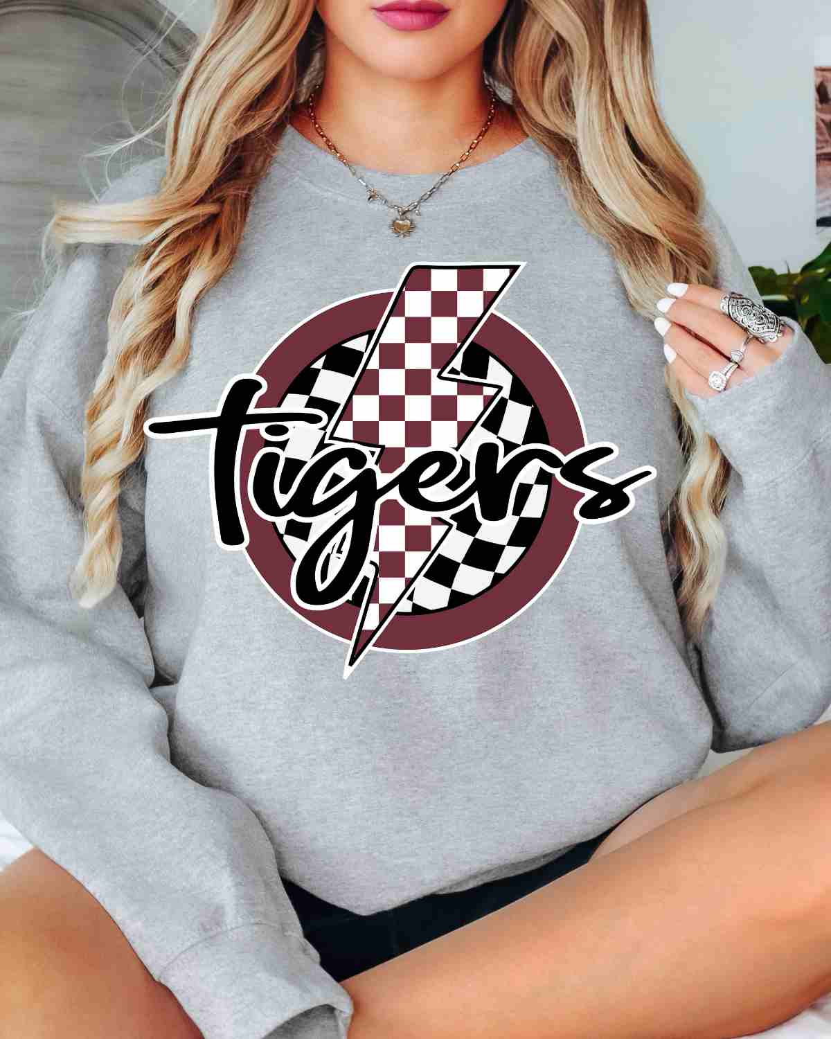 Tigers Checkered Bolt Circle DTF Transfer - Rustic Grace Heat Transfer Company