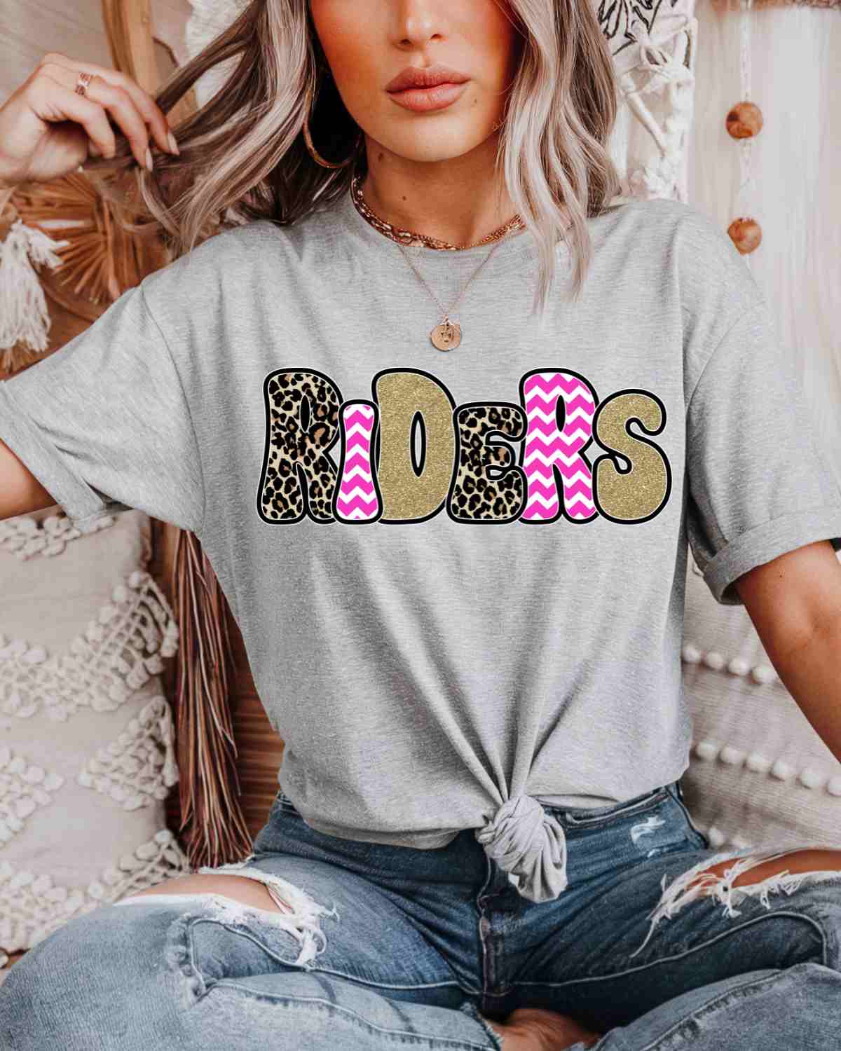 Riders Leopard Pink Chevron Word DTF Transfer