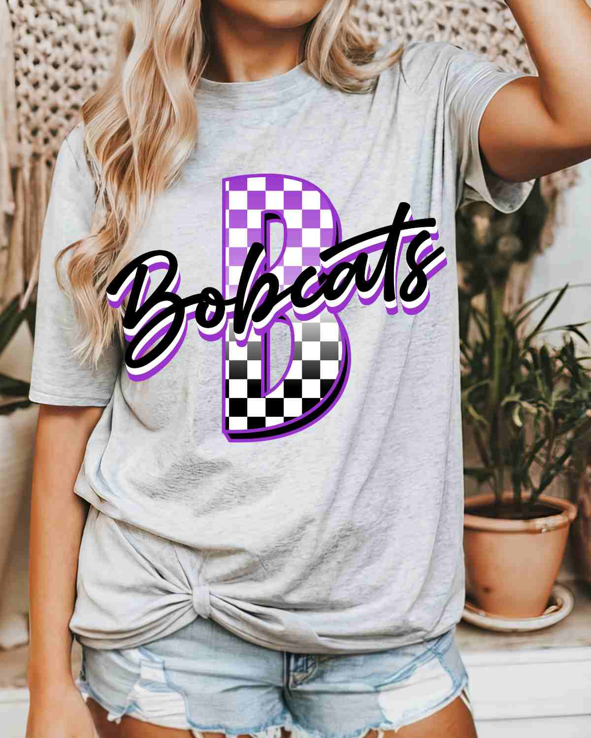 Bobcats Checkered Letter DTF Transfer