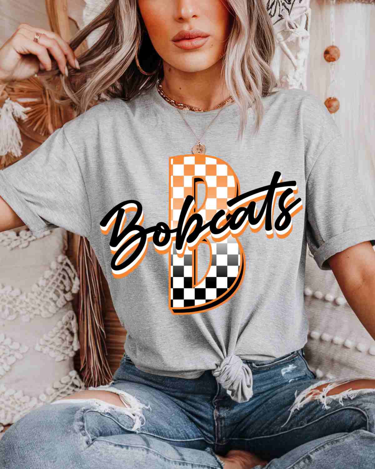 Bobcats Checkered Letter DTF Transfer