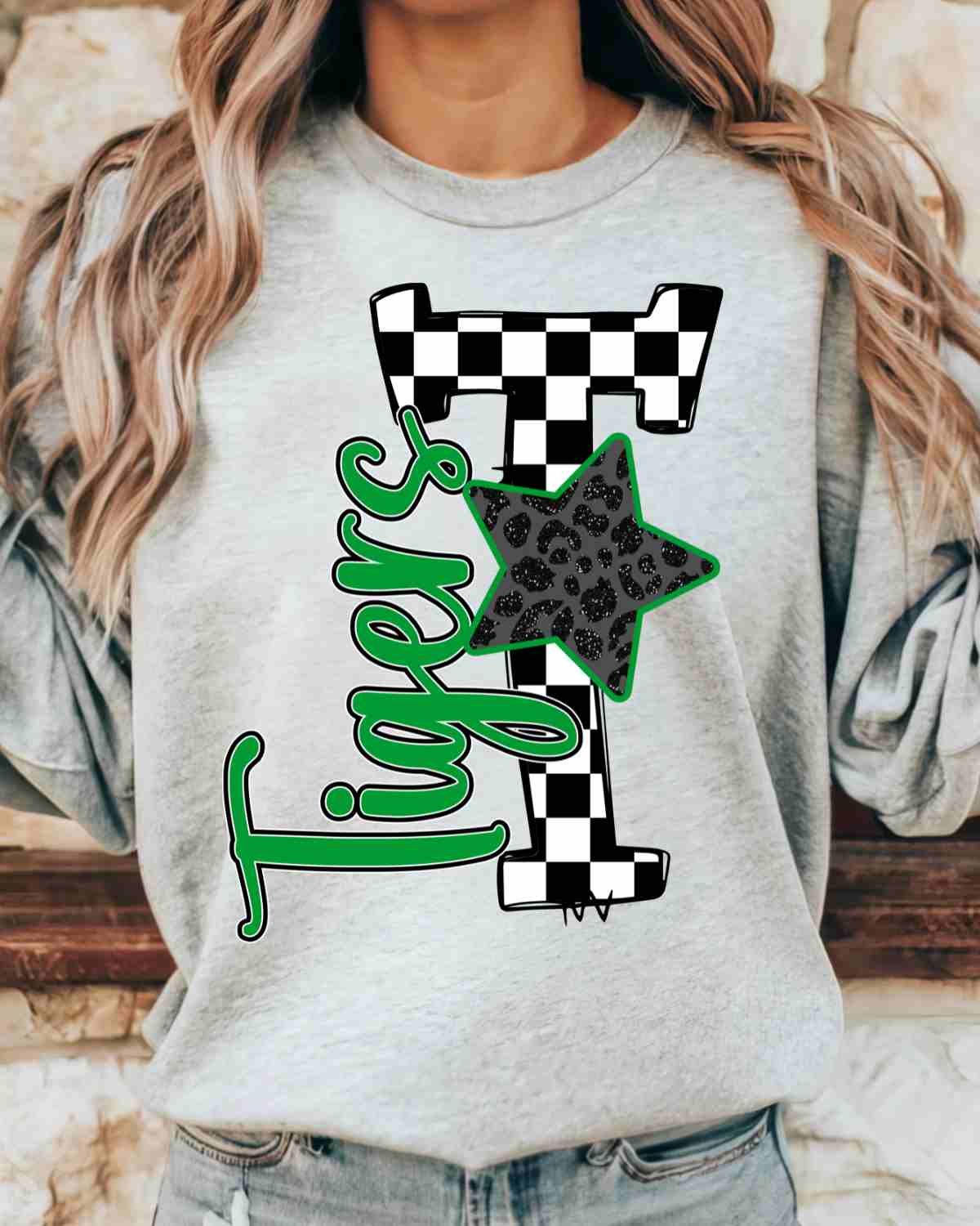 Tigers Checkered Letter Star DTF Transfer - Rustic Grace Heat Transfer Company