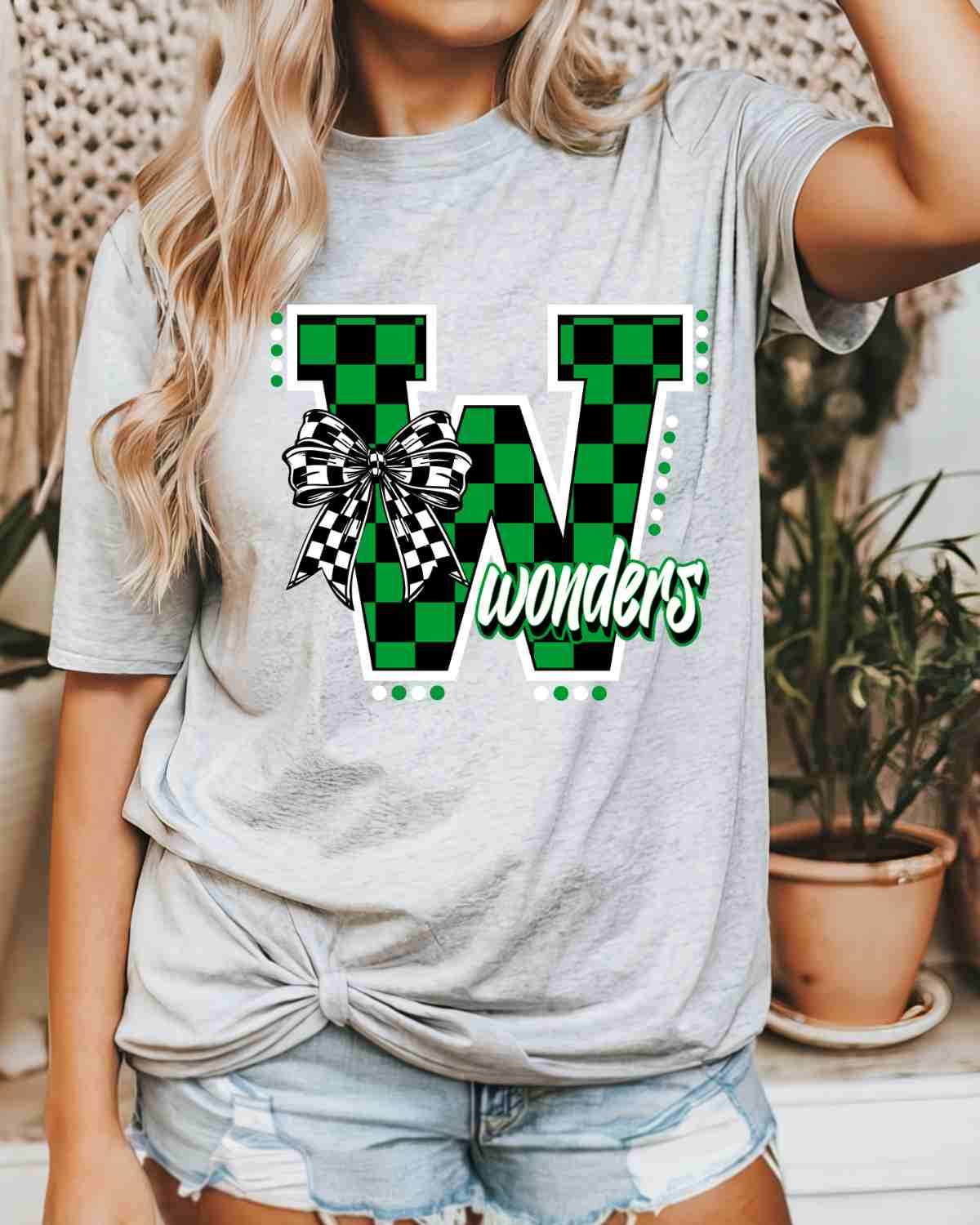 Wonders Checkered Letter Bow DTF Transfer