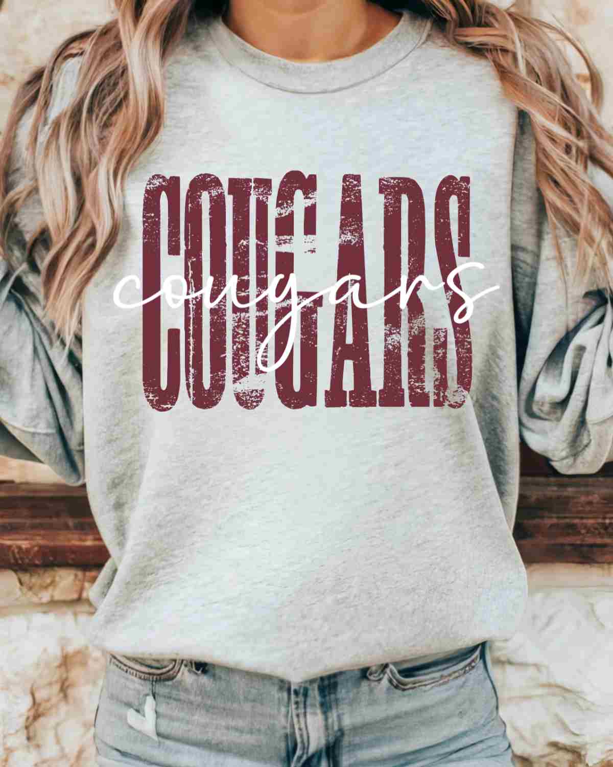 Cougars Distressed DTF Transfer - Rustic Grace Heat Transfer Company