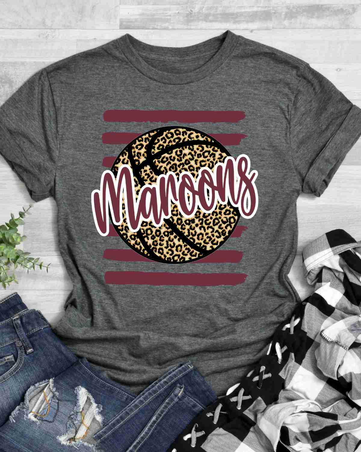 Maroons Leopard Basketball Stripes DTF Transfer