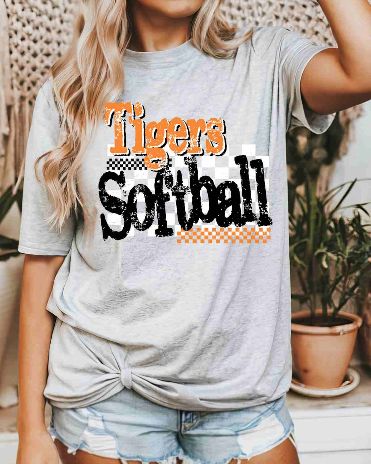 Tigers Softball Checkered Grunge DTF Transfer