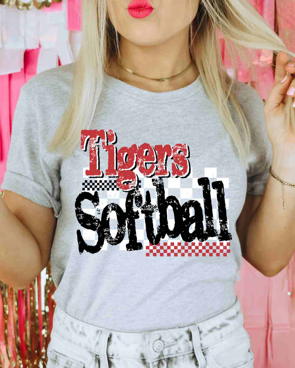 Tigers Softball Checkered Grunge DTF Transfer