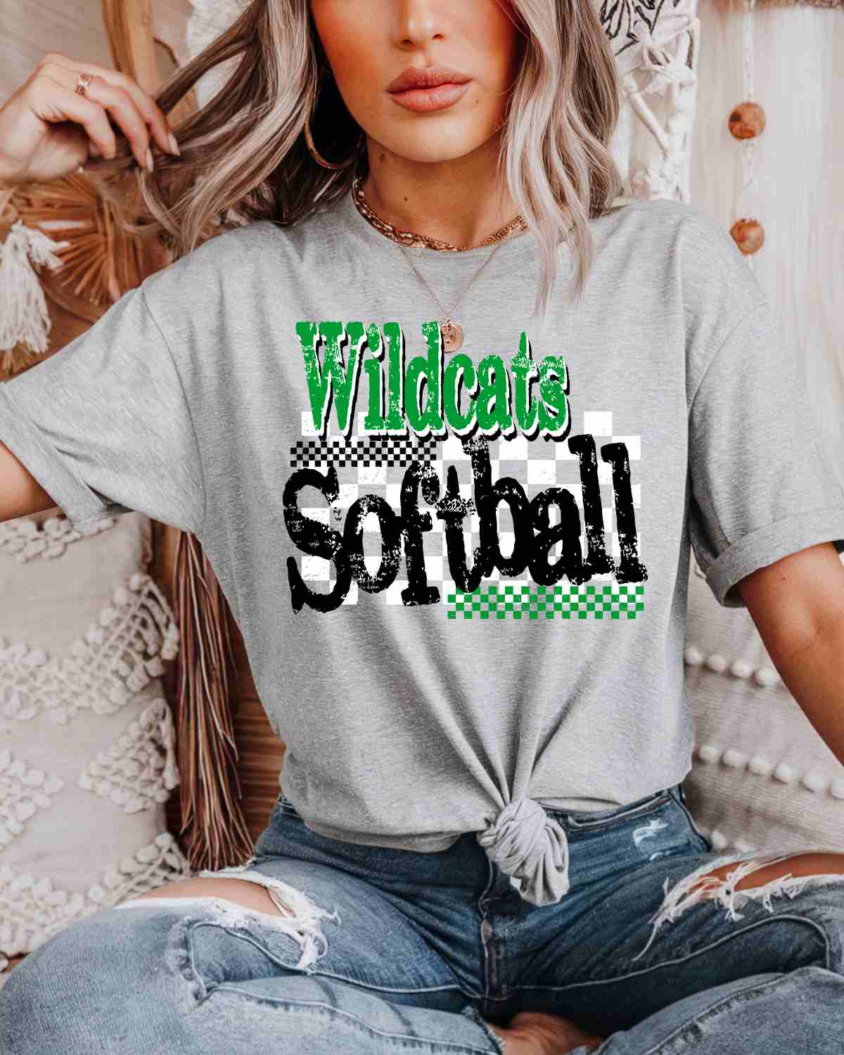 Wildcats Softball Checkered Grunge DTF Transfer