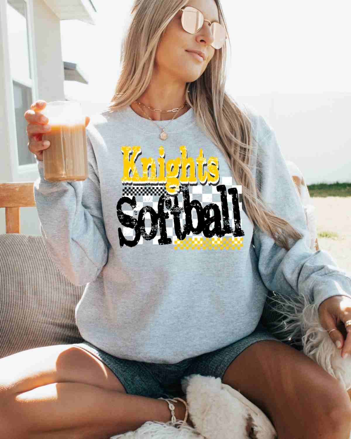 Knights Softball Checkered Grunge DTF Transfer - Rustic Grace Heat Transfer Company