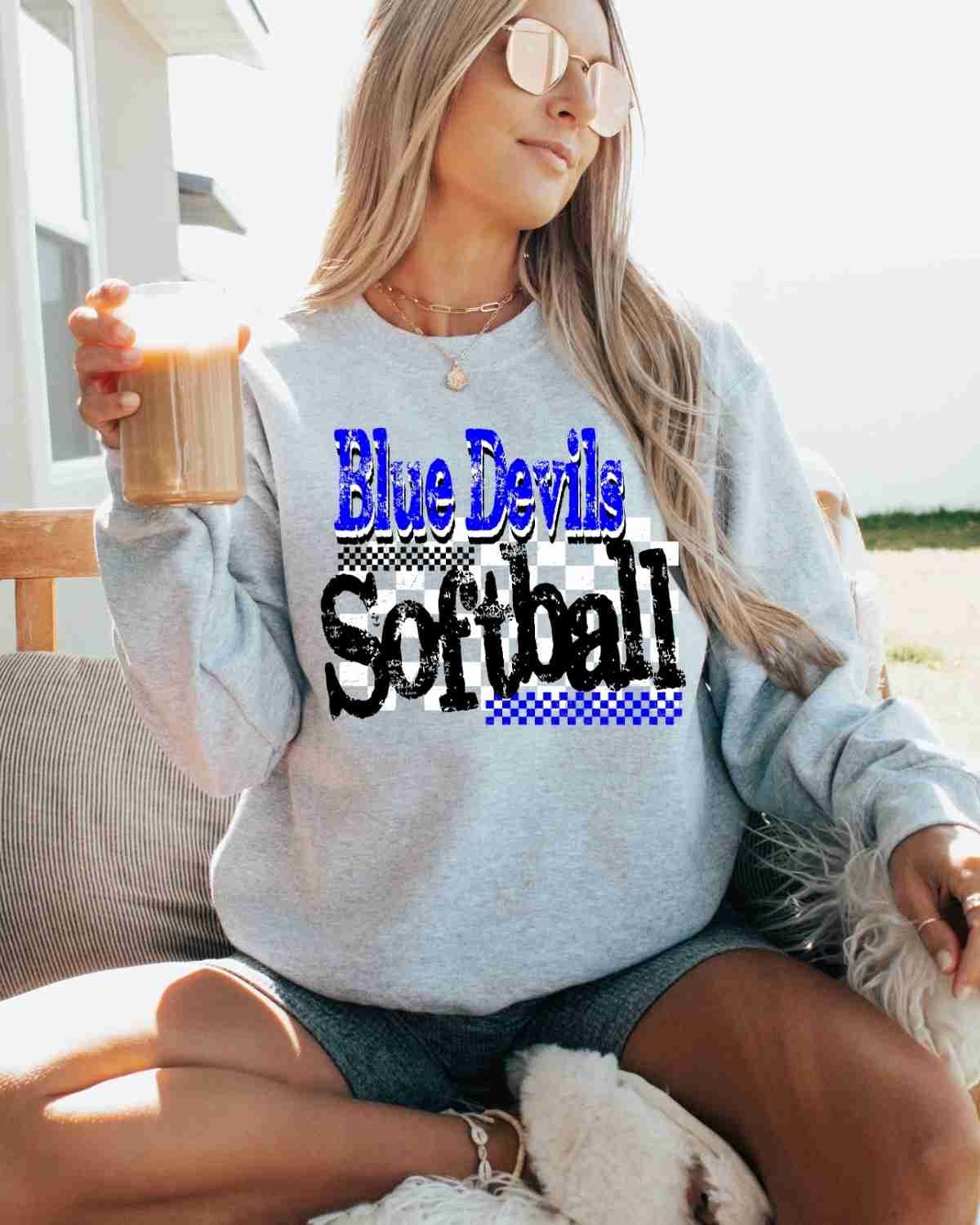 Blue Devils Softball Checkered Grunge DTF Transfer