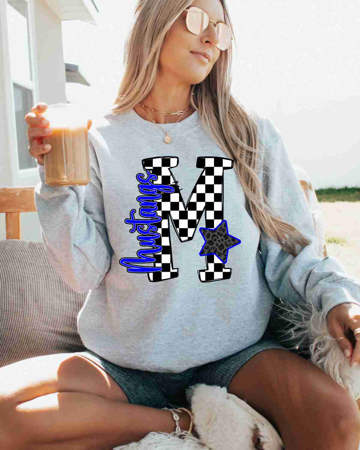 Mustangs Checkered Letter Star DTF Transfer