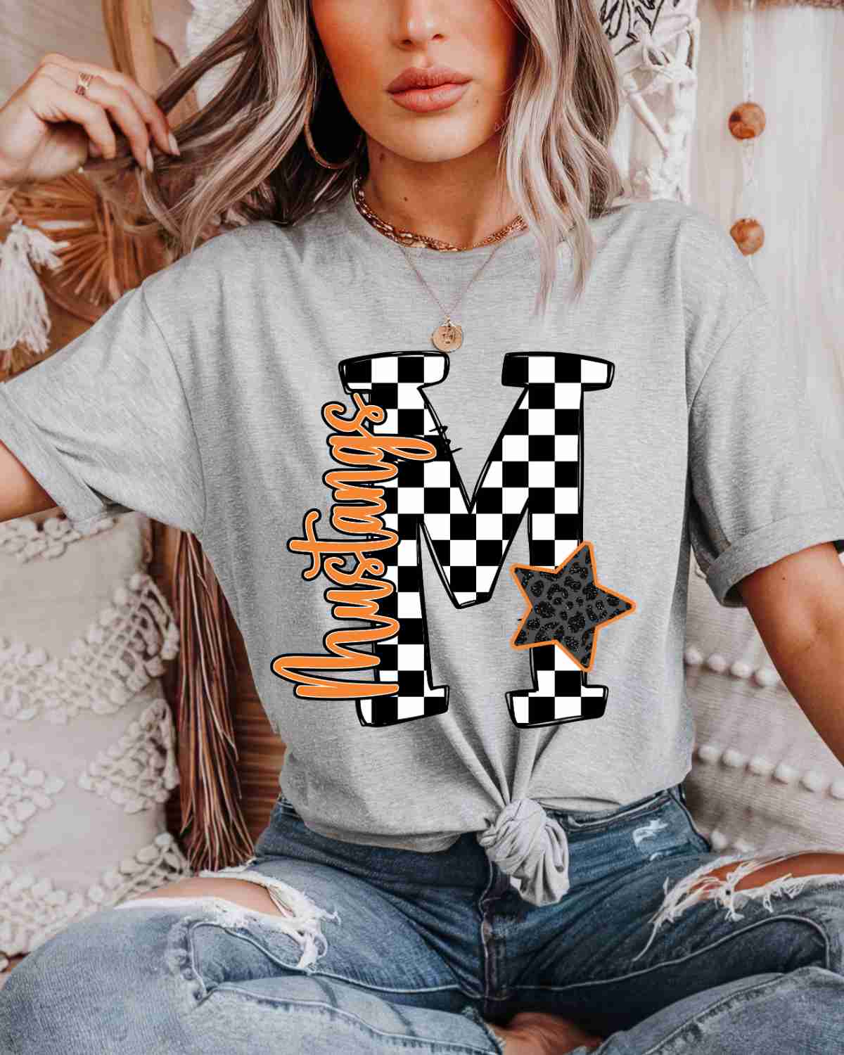 Mustangs Checkered Letter Star DTF Transfer