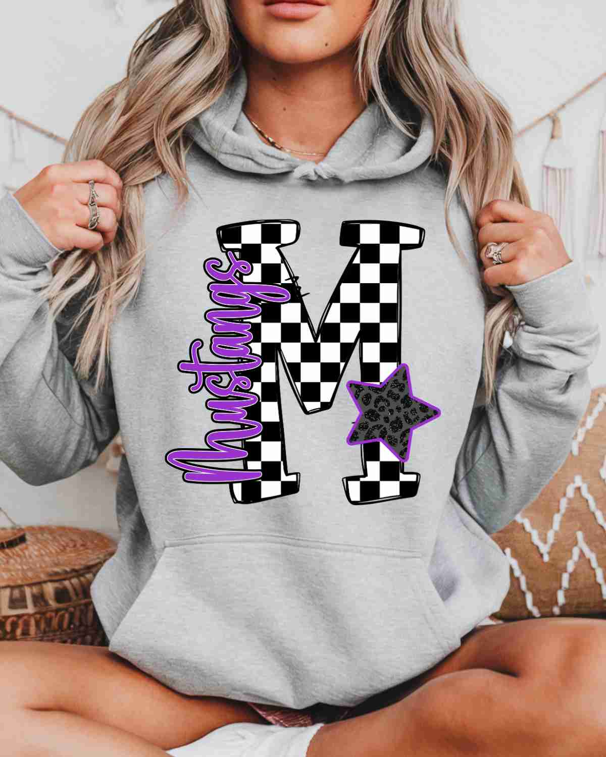 Mustangs Checkered Letter Star DTF Transfer