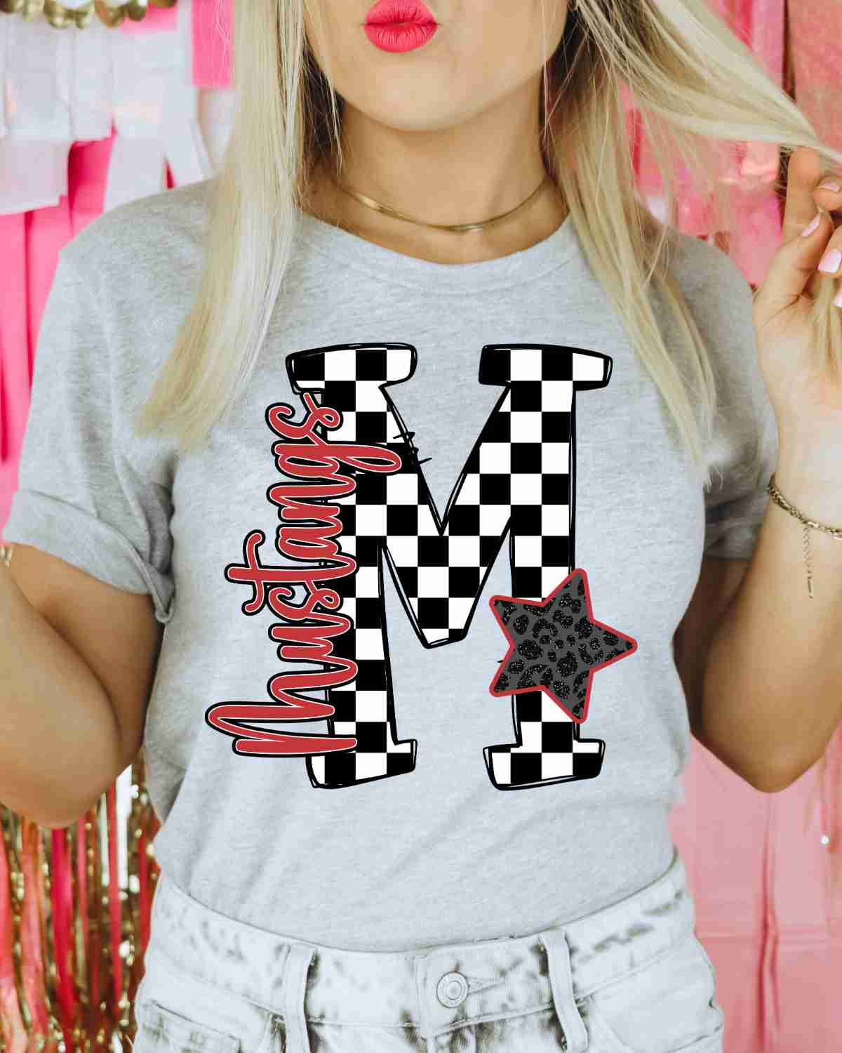 Mustangs Checkered Letter Star DTF Transfer