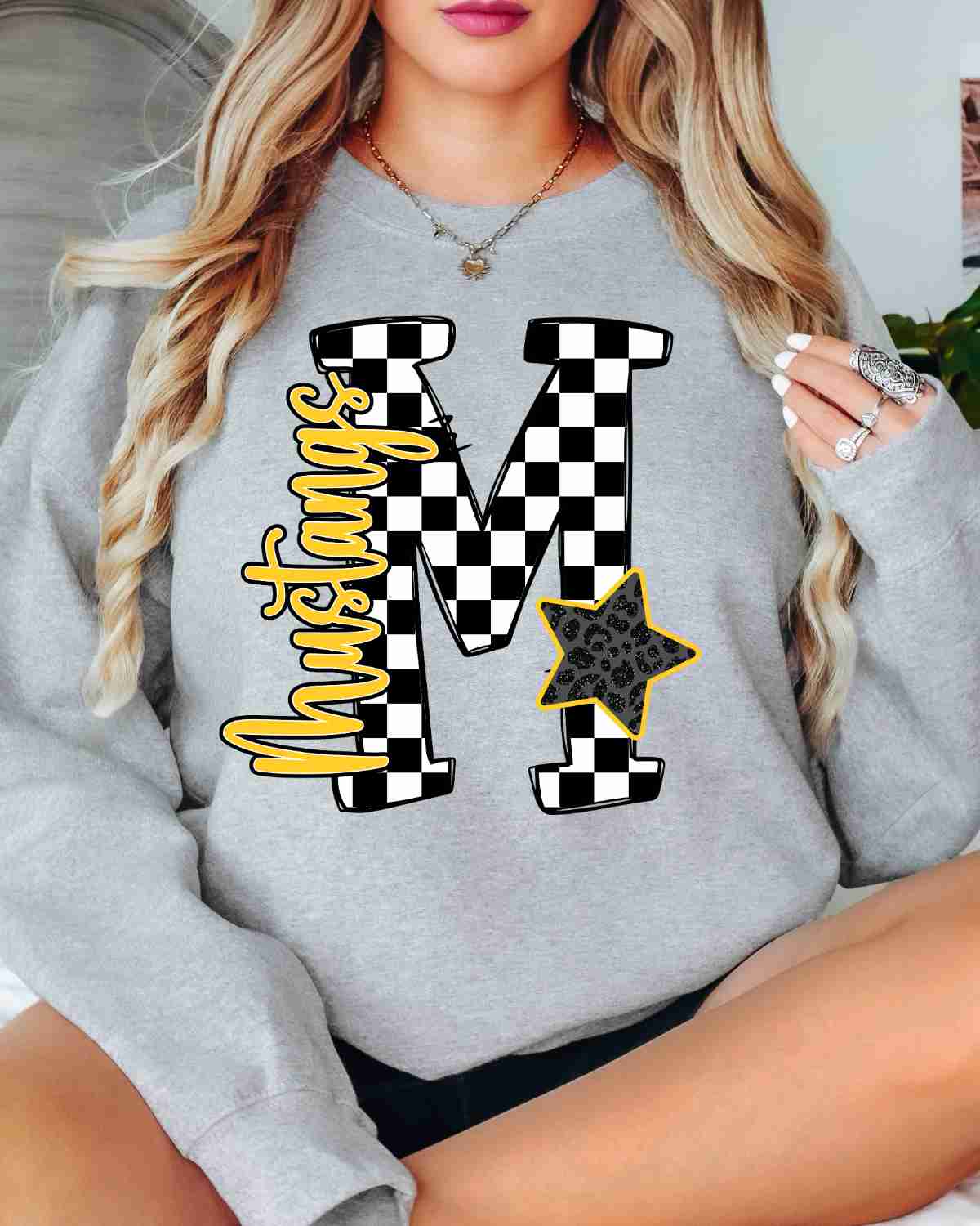 Mustangs Checkered Letter Star DTF Transfer