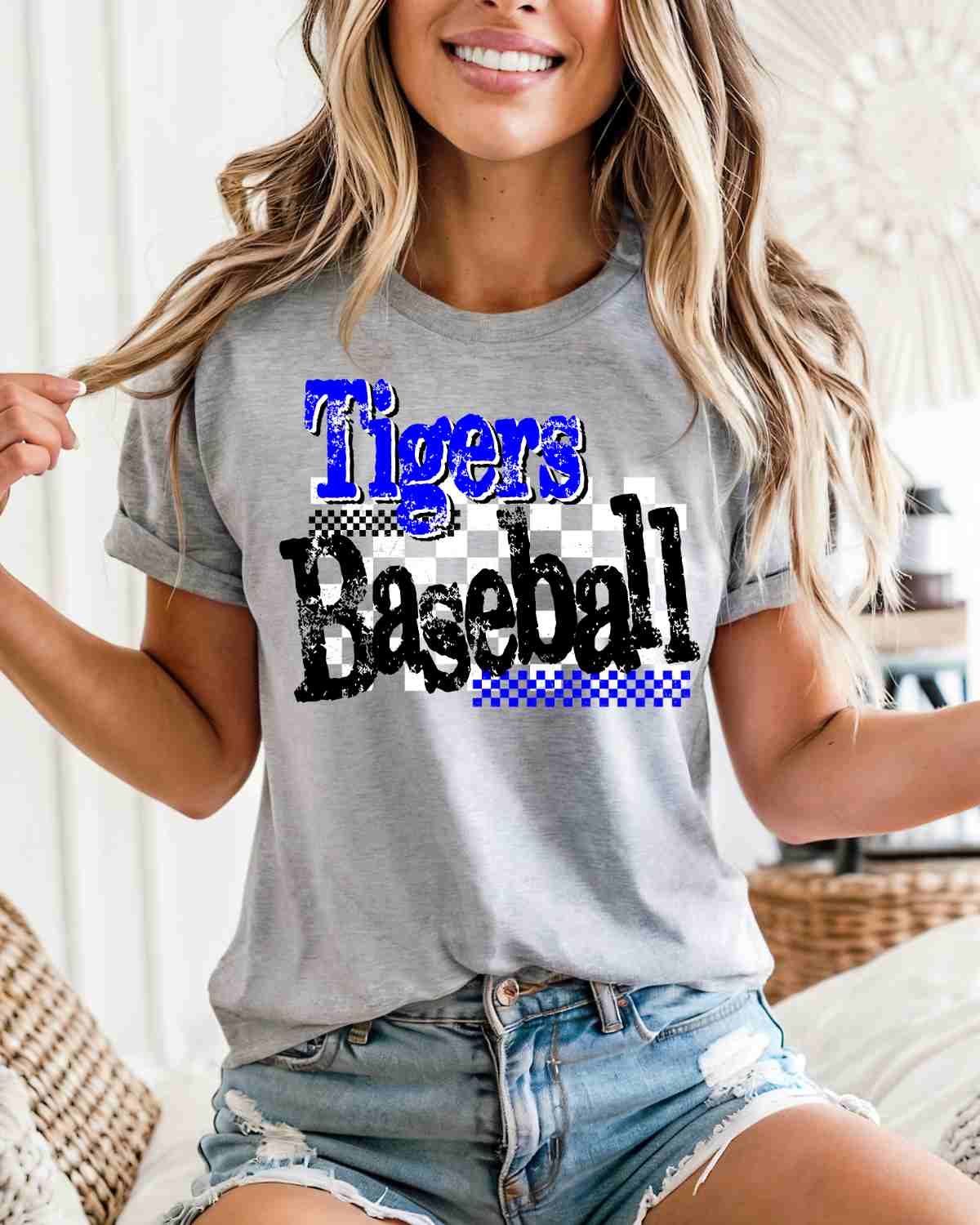 Tigers Baseball Checkered Grunge DTF Transfer - Rustic Grace Heat Transfer Company