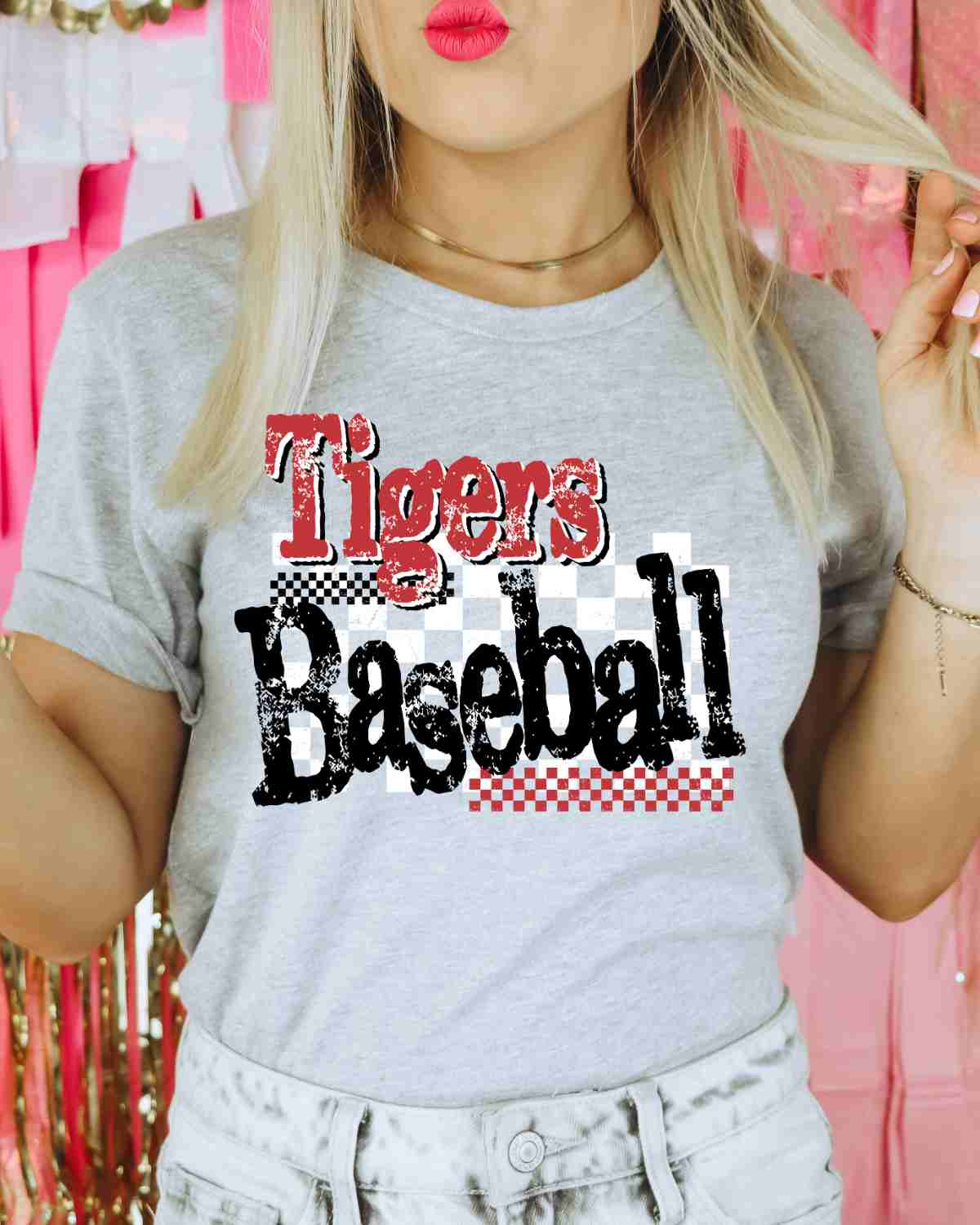 Tigers Baseball Checkered Grunge DTF Transfer - Rustic Grace Heat Transfer Company